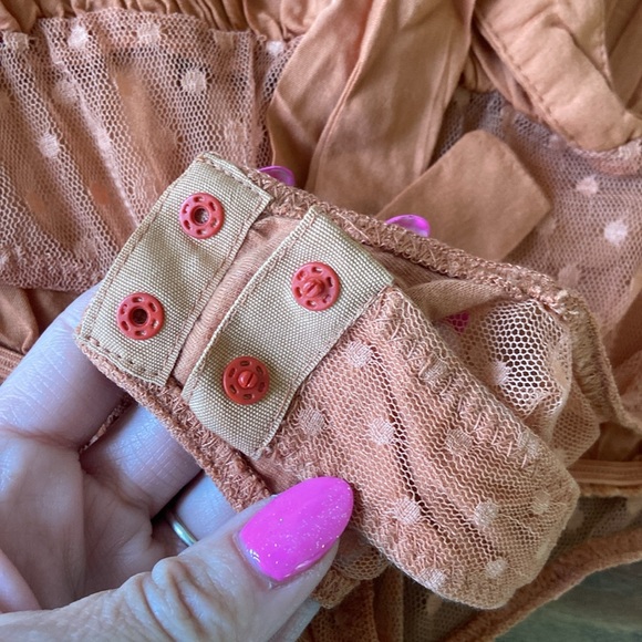 Free People Call Me Later bodysuit ruffle sleeves deep v copper flouncy medium - Picture 10 of 16